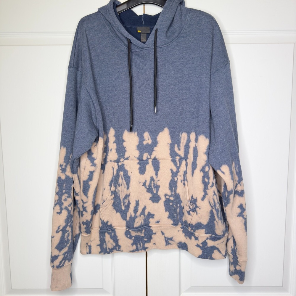 Zella Hoodie Mens Large Navy Atlas Bleach Wash Drawstring Long Sleeve Pullover